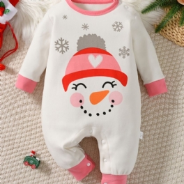 Bebis Romper Snowman Print Långärmad Rundhalsad Jumpsuit Flickor Pojkar Barnkläder