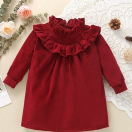 Christmas Toddler Flickor Frilled Neck Långärmad Red Velvet Jumpsuit