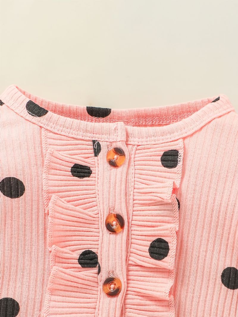 Flickor Polka Dot Ruffle Shoulder Långärmad Romper Jumpsuit Bebiskläder