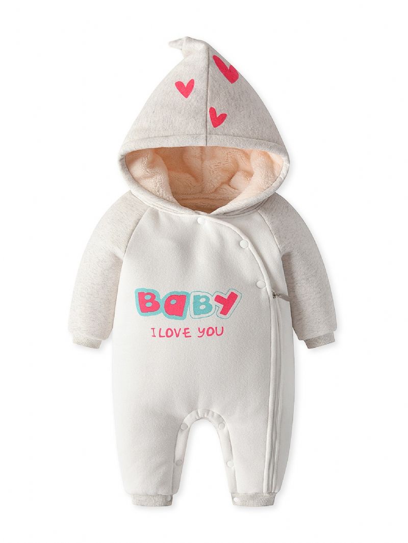 Ny Höst Vinter Pojkar Och Flickor Bebis Alfabet Tryck Långärmad Fleece Jumpsuit