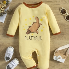 Nyfödd Bebis Romper Långärmad Tecknad Djurtryck Jumpsuit För Flickor Pojkar Småbarnskläder