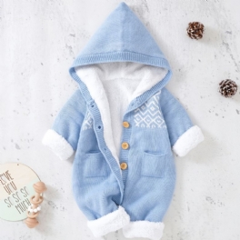 Nyfödd Spädbarn Huvtröja Långärmad Knapp Plysch Varm Jumpsuit För Pojkar Flickor Småbarnskläder