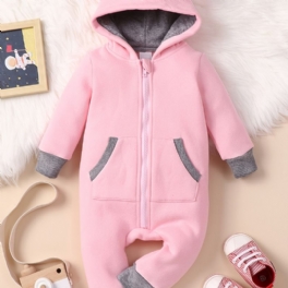 Nyfödda Bear Ear Hooded Romper Långärmad Pocket Jumpsuit För Bebis Pojkar Flickor Småbarnskläder