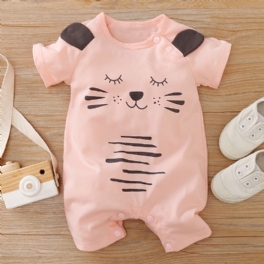 Nyfödda Flickor Jumpsuit Unisex Ärm-byxor Med Sweet Cat Print