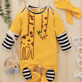 Nyfödda Flickor Jumpsuits Med Girafftryck & Pannband Set Newborn Bebis Set