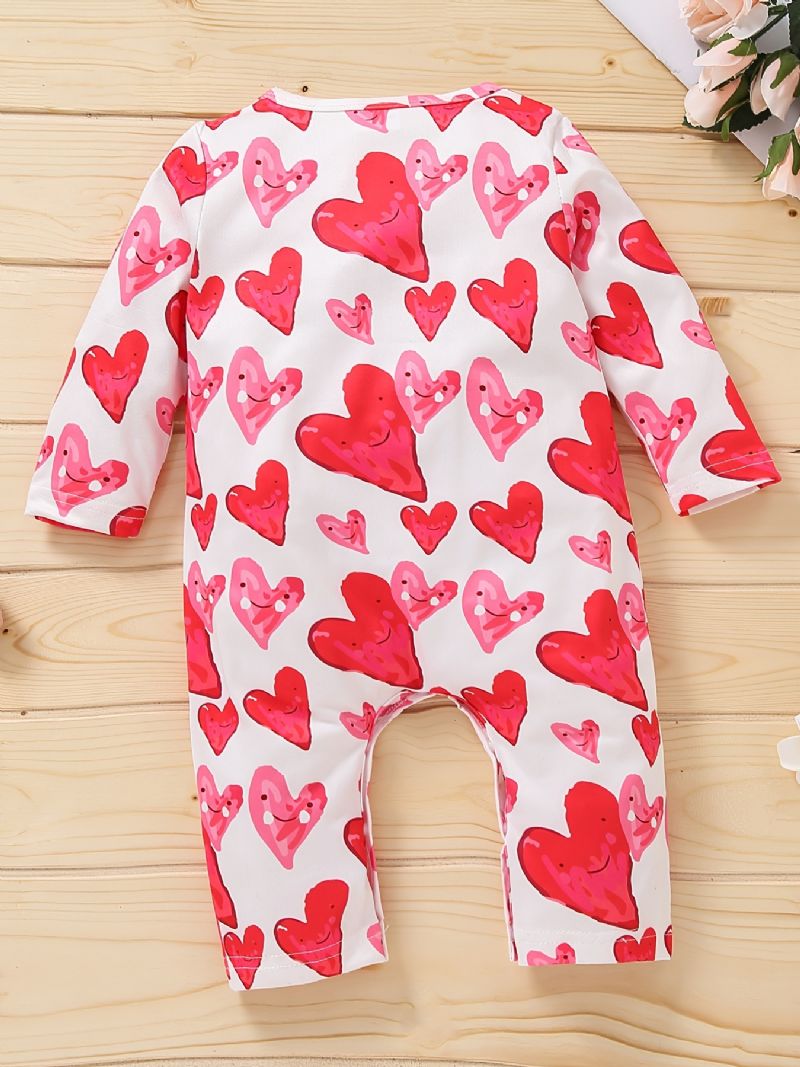 Nyfödda Flickor Långärmade Hjärtamönster Jumpsuit Romper Bebiskläder