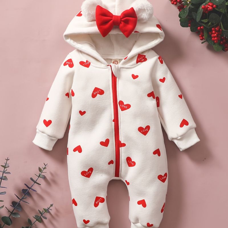 Nyfödda Flickor Snödräkt Hooded Strawberry Jumpsuit Romper För Vinter Bebiskläder