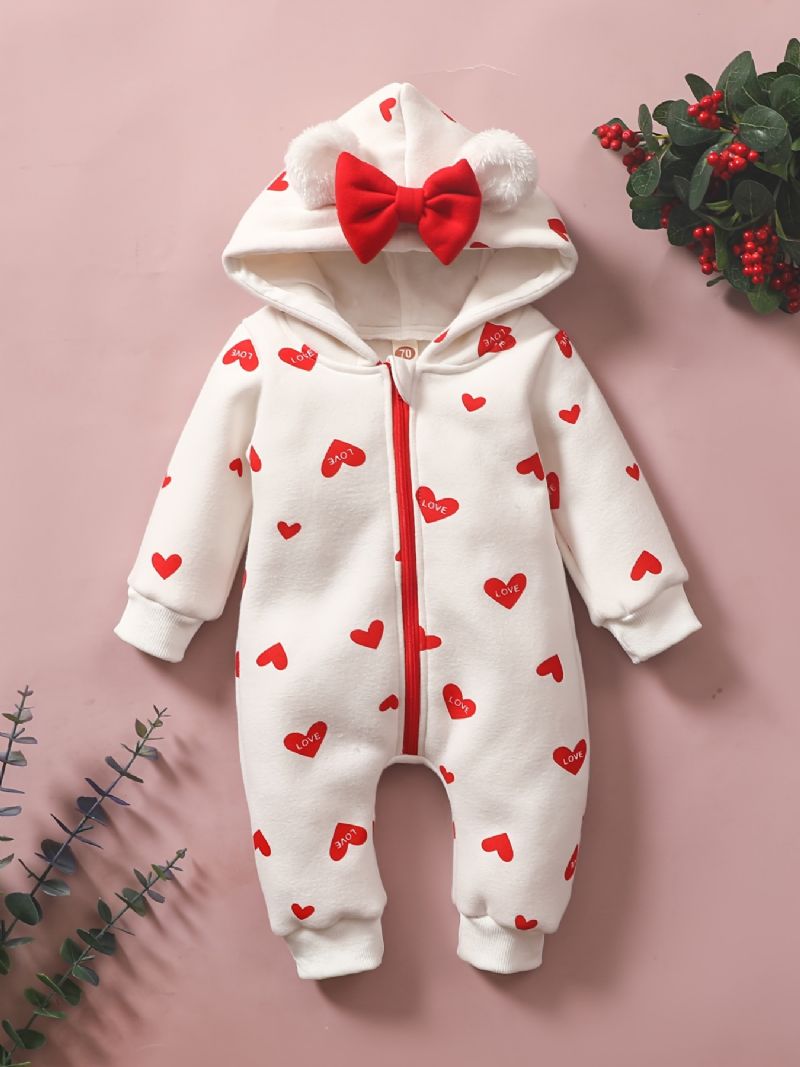 Nyfödda Flickor Snödräkt Hooded Strawberry Jumpsuit Romper För Vinter Bebiskläder