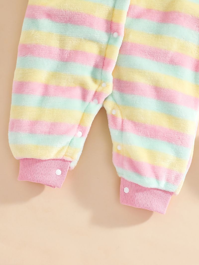 Nyfödda Spädbarn Regnbågsrandiga Plyschbyxor Långärmad Jumpsuit & Hatt För Pojkar Flickor Barnkläder