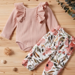 Nyfött Spädbarn Bebis Flickor Romper + Blommiga Byxor + Pannband Set Bebiskläder Outfit Body Onesie Jumpsuit