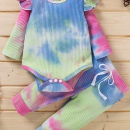 Pojkar Och Flickor Långärmade Tie Dye Jumpsuit Bodysuit One Piece Ribbad Outfit Höstkläder