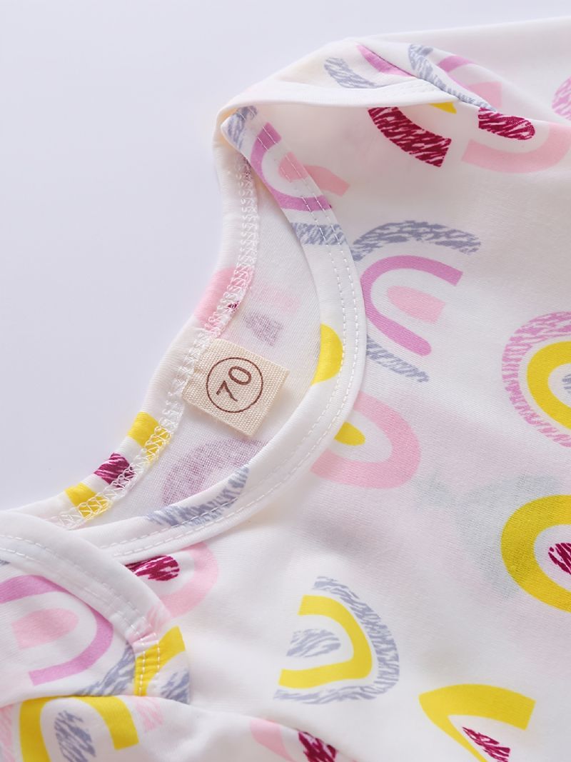 Regnbågstryck För Flickor Långärmad Jumpsuit + Enfärgad Volangshortsset Bebiskläder För Vår Höst