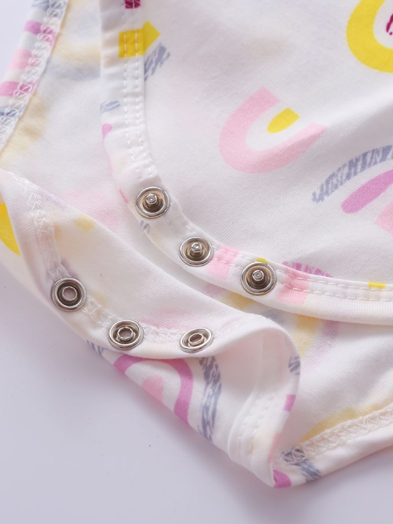 Regnbågstryck För Flickor Långärmad Jumpsuit + Enfärgad Volangshortsset Bebiskläder För Vår Höst