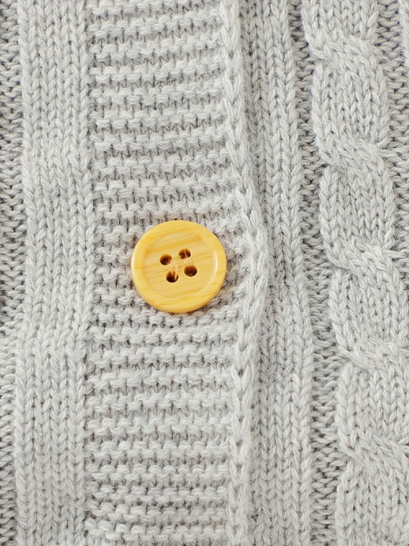 Småbarn Bebis Flickor Solid Långärmad Hooded Jumpsuit Casual Button Down Rompers