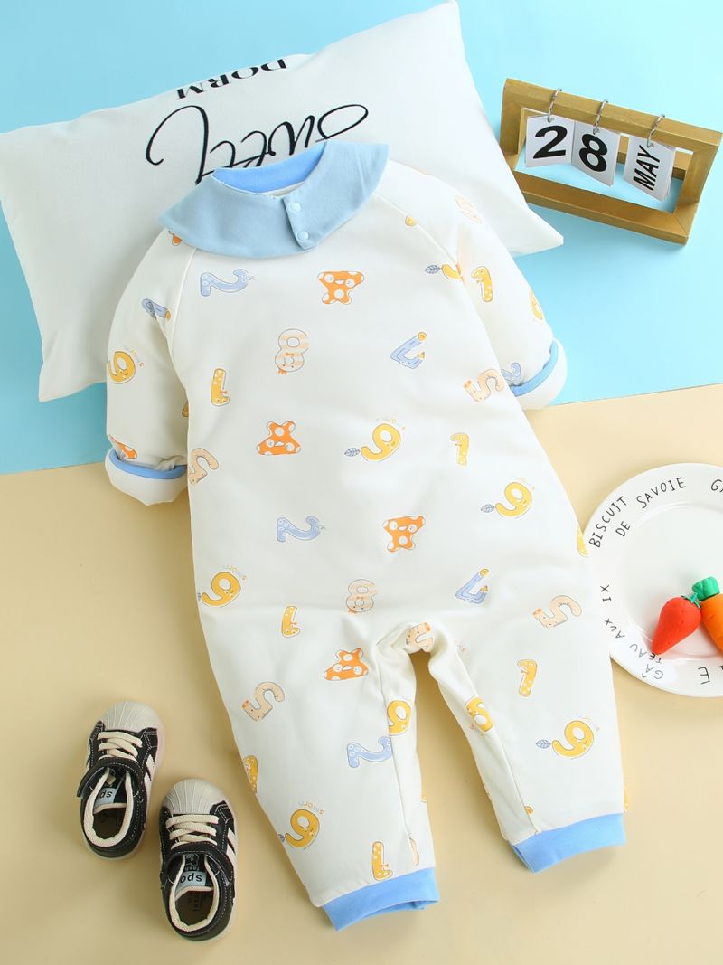Småbarn Bebis Förtjockad Varm Jumpsuit Bokstavstryck Långärmad Romper För Pojkar Flickor