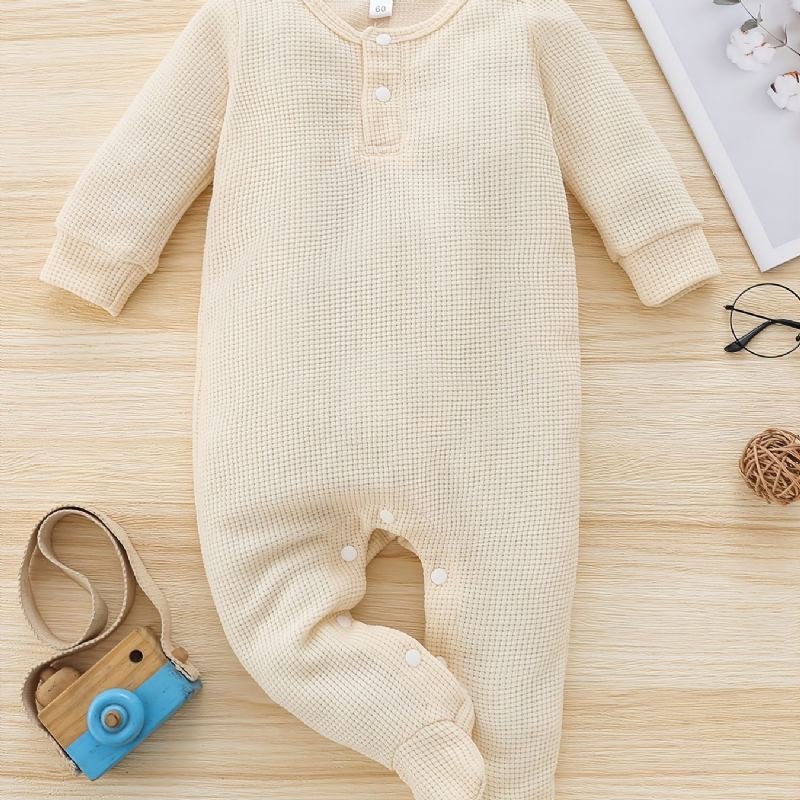 Småbarn Bebis Jumpsuit Enfärgad Rund Hals Långärmad Tröja För Pojkar Flickor
