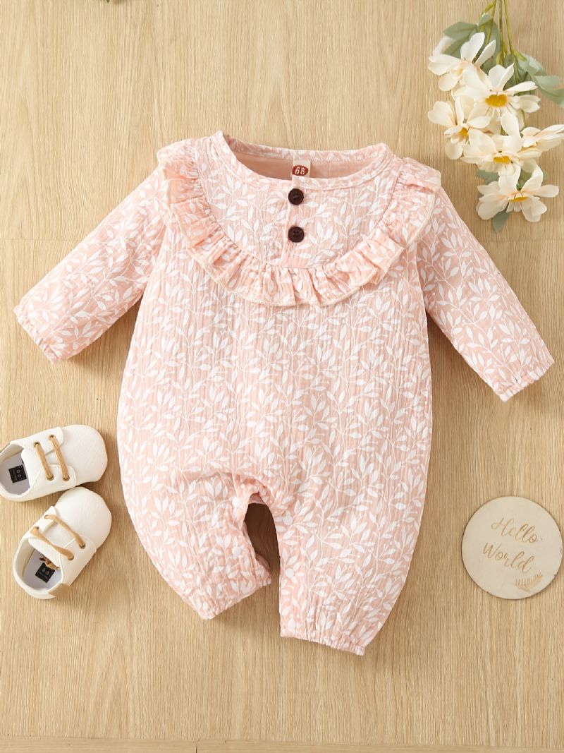 Småbarn Bebis Jumpsuit Leaf Print Rund Hals Långärmad Romper För Pojkar Flickor