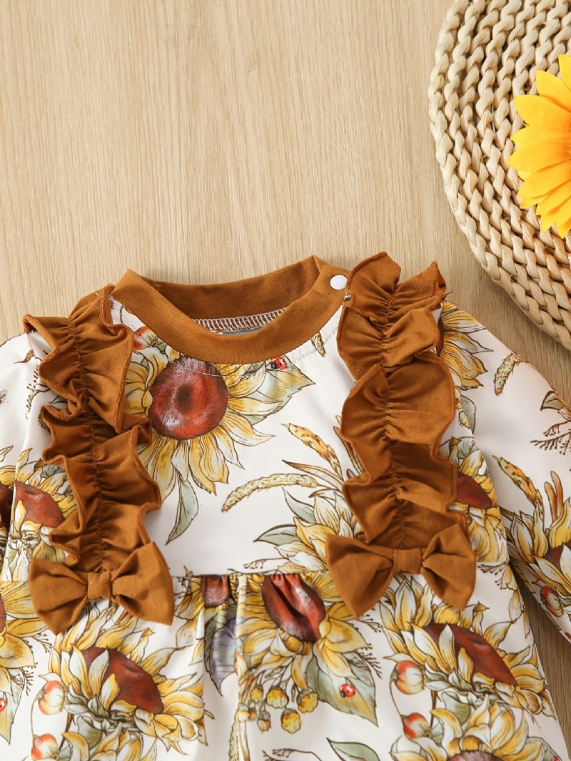 Småbarn Bebis Jumpsuit Solros Print Rund Hals Långärmad Romper För Pojkar Flickor
