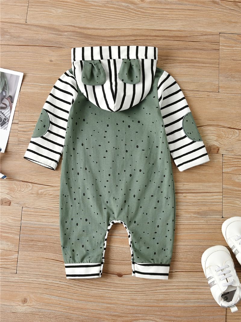 Småbarn Jumpsuit Med Huva För Söt Tecknad Filmtryck Långärmad Randig Byxa För Pojkar Flickor