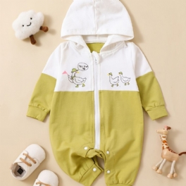 Småbarn Nyfödd Bebis Långärmad Söt Tryckt Hooded Jumpsuit