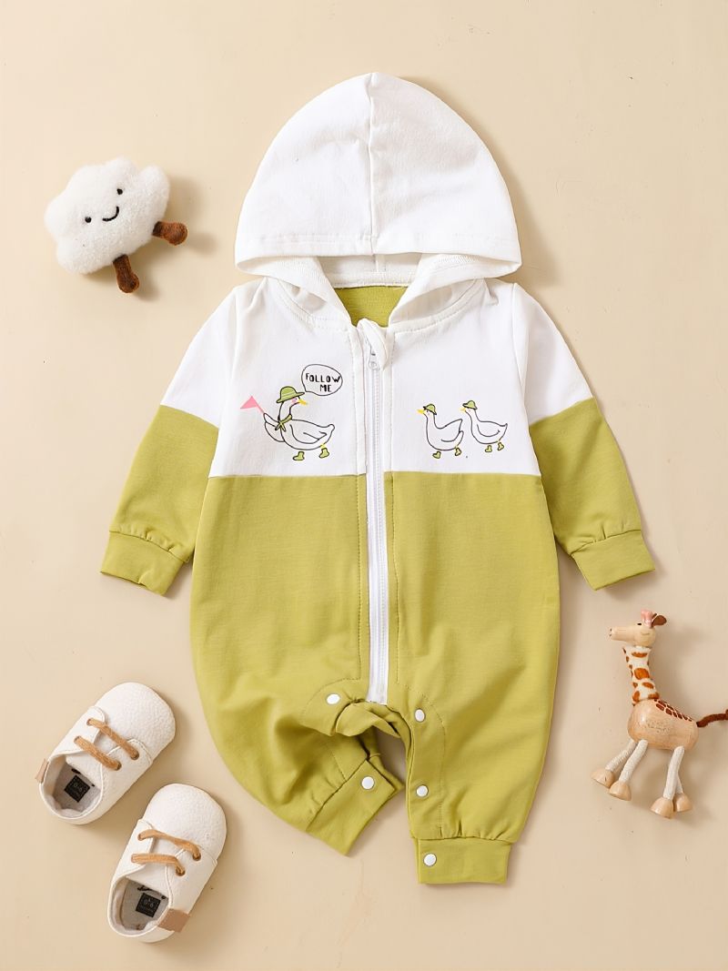 Småbarn Nyfödd Bebis Långärmad Söt Tryckt Hooded Jumpsuit