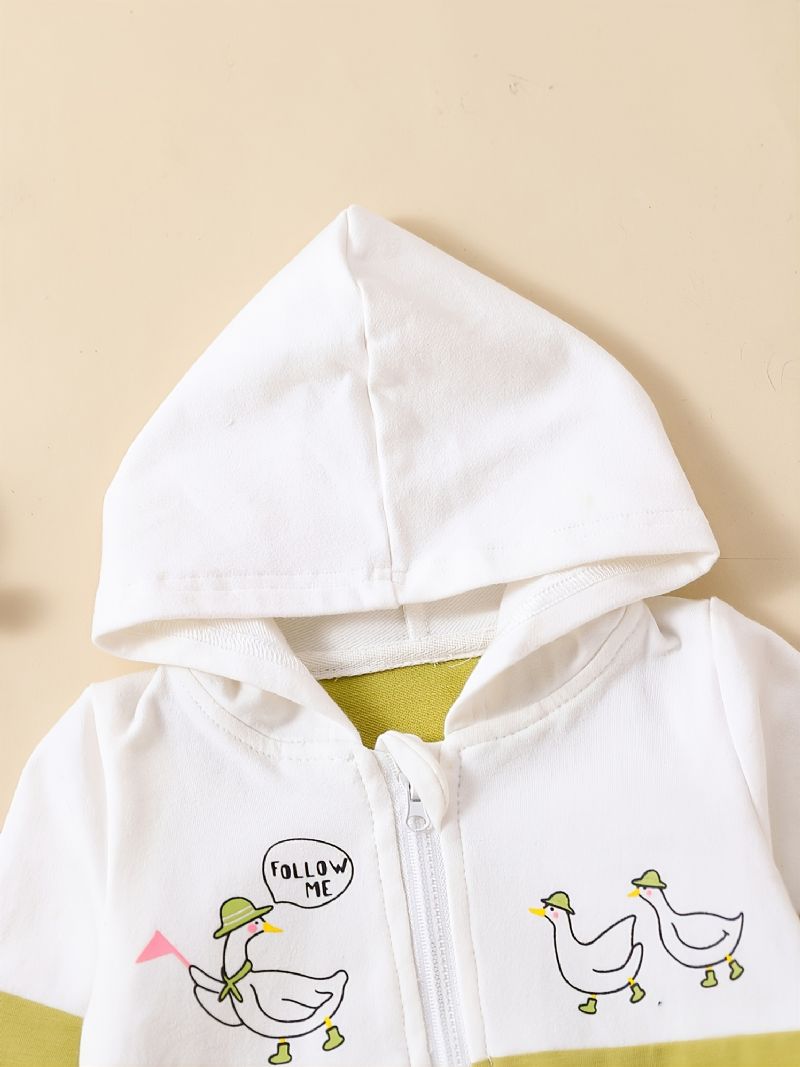 Småbarn Nyfödd Bebis Långärmad Söt Tryckt Hooded Jumpsuit