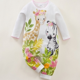 Småbarn Nyfödda Bebis Flickor Romper Tecknad Giraffe Zebra Tryckt Jumpsuit
