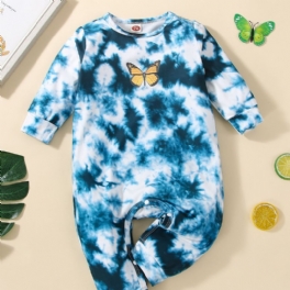 Småbarn Pojkar & Flickor Långärmad Tie Dye Butterfly Print Jumpsuit Romper För Vinter