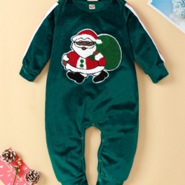 Småbarn Spädbarn Julbyxa Rund Hals Jultomten Broderi Jumpsuit För Pojkar Flickor Barn Kläder