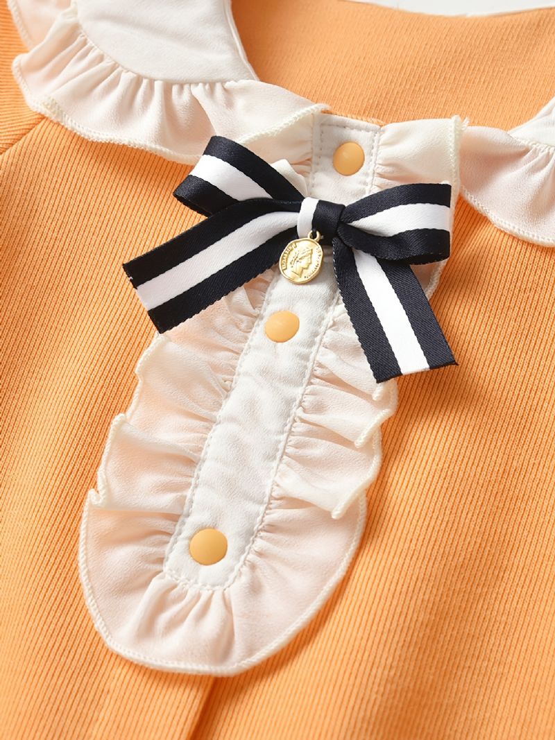 Spädbarn Bebis Flickor Docka Krage Rosett Romper Långärmad Volang Jumpsuit Barnkläder