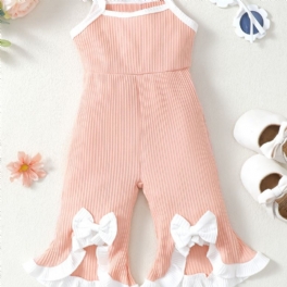 Spädbarn Bebis Flickor Rosett Ruffle Ribbad Stickad Cami Flare Leg Jumpsuit