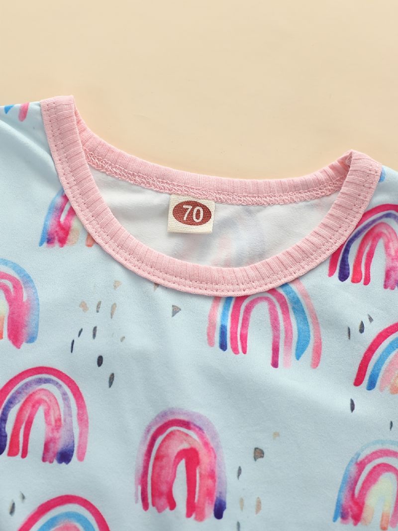 Splicing Romper Långärmad Regnbågstryck Jumpsuit För Bebis Flickor Småbarnskläder