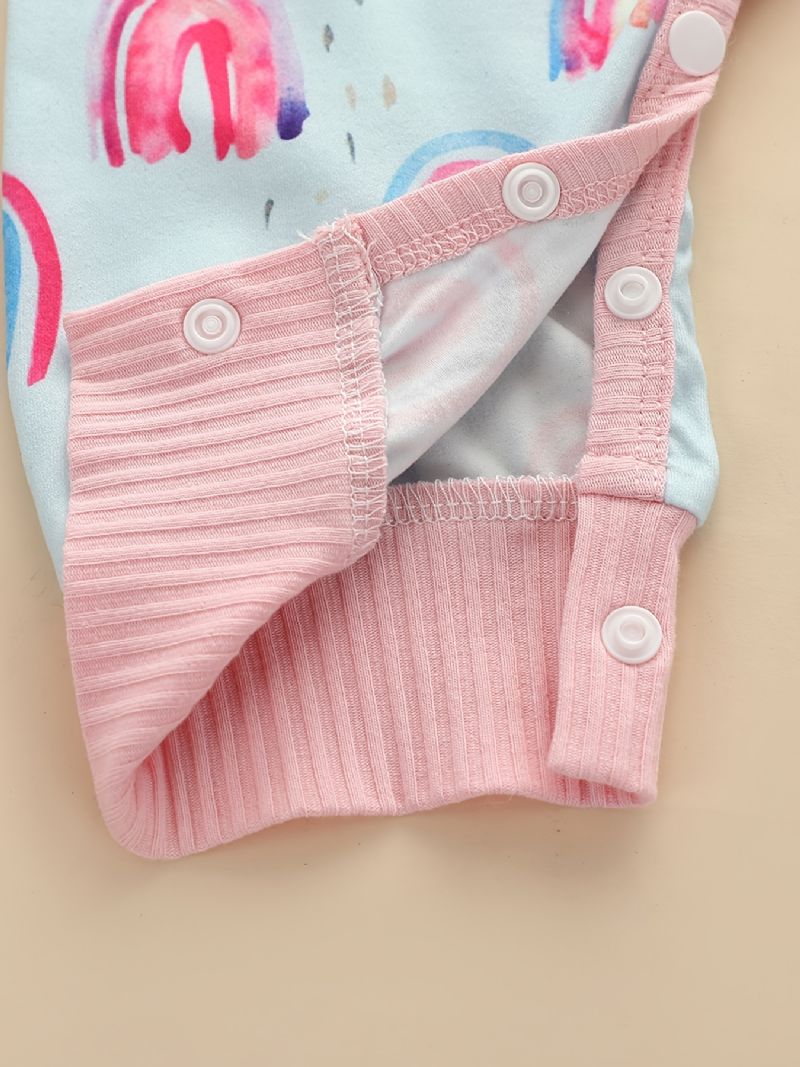 Splicing Romper Långärmad Regnbågstryck Jumpsuit För Bebis Flickor Småbarnskläder