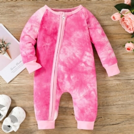 Toddler Bebis Dragkedja Jumpsuit Tie Dye Rundhalsad Långärmad Romper För Pojkar Flickor