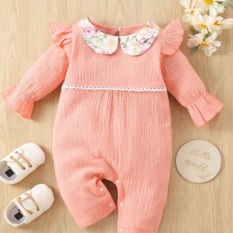 Toddler Bebis Flickor Jumpsuit Blommig Dockkrage Flygande Ärmar Långärmad Romper