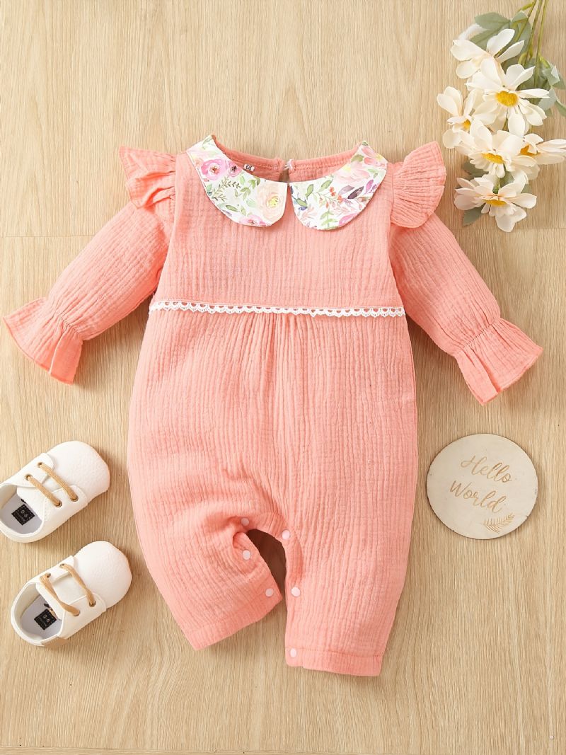 Toddler Bebis Flickor Jumpsuit Blommig Dockkrage Flygande Ärmar Långärmad Romper