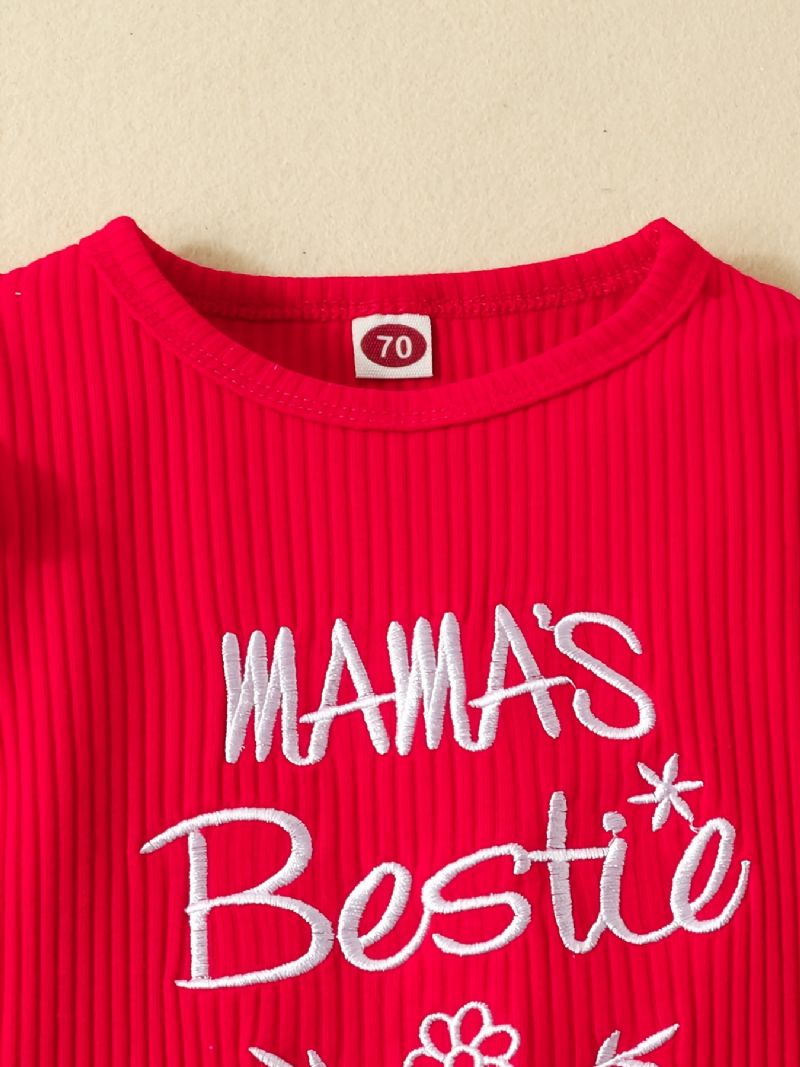 Toddler Bebis Flickor Jumpsuit Brev Broderi Rund Hals Långärmad Romper