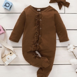 Toddler Bebis Jumpsuit Volang Trim Rund Hals Långärmad Romper & Pannband För Pojkar Flickor