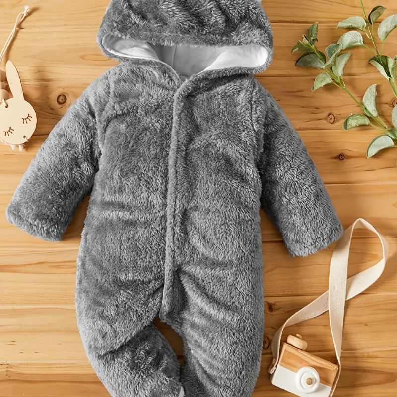 Unisex Bebis Fleece Snödräkt Bodysuit Footie Hooded Romper Jumpsuit Vinter Ytterkläder Bebiskläder