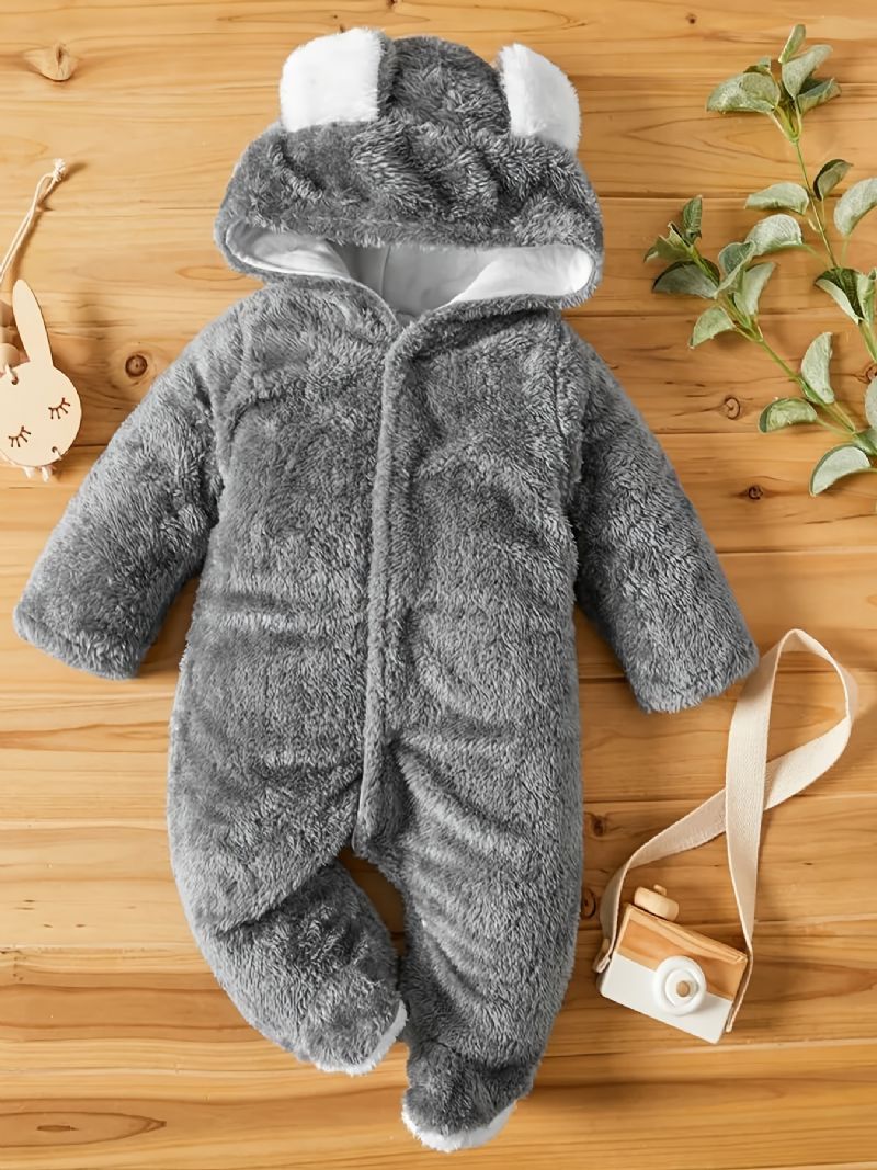 Unisex Bebis Fleece Snödräkt Bodysuit Footie Hooded Romper Jumpsuit Vinter Ytterkläder Bebiskläder