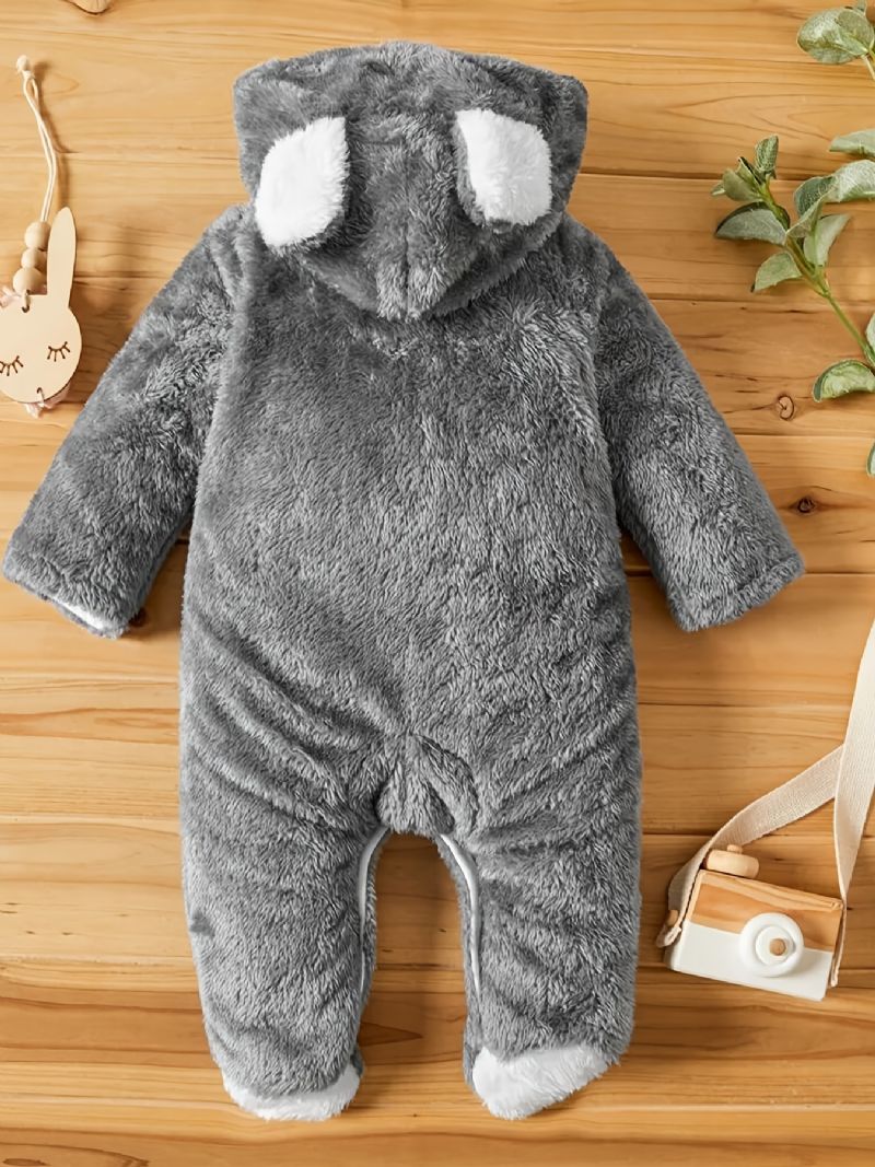 Unisex Bebis Fleece Snödräkt Bodysuit Footie Hooded Romper Jumpsuit Vinter Ytterkläder Bebiskläder