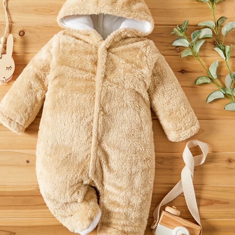 Unisex Bebis Fleece Snödräkt Bodysuit Footie Hooded Romper Jumpsuit Vinter Ytterkläder Bebiskläder