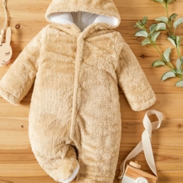 Unisex Bebis Fleece Snödräkt Bodysuit Footie Hooded Romper Jumpsuit Vinter Ytterkläder Bebiskläder