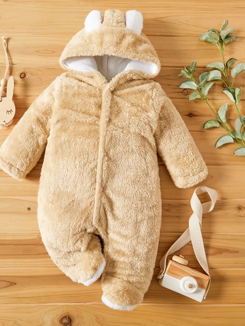 Unisex Bebis Fleece Snödräkt Bodysuit Footie Hooded Romper Jumpsuit Vinter Ytterkläder Bebiskläder