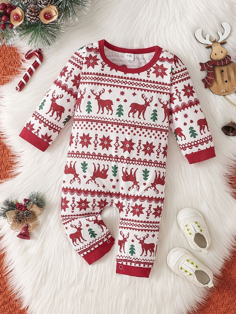 Unisex Bebis Långärmad Jumpsuit Romper Med Älgmönster Julkläder