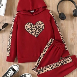 2st Bebis Flickor Leopard-mönstrat Paneled Hoodie Byx Set