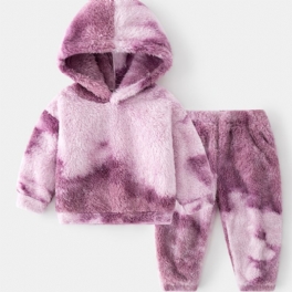 2st Bebis Flickor Plysch Hoodie Tie Dye Långärmad Pullover Sweatshirt & Byx Set Barnkläder