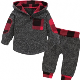 2st Bebis Luvtröja Pläd Splicing Långärmad Pullover Sweatshirt & Byxa Set För Pojkar Flickor Barnkläder