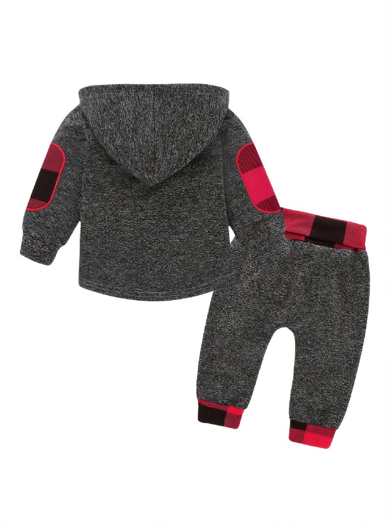 2st Bebis Luvtröja Pläd Splicing Långärmad Pullover Sweatshirt & Byxa Set För Pojkar Flickor Barnkläder