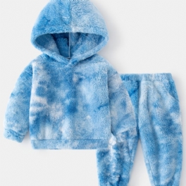 2st Bebis Plysch Hoodie Tie Dye Långärmad Tröja Sweatshirt & Byxuppsättning Pojkar Flickor Barnkläder